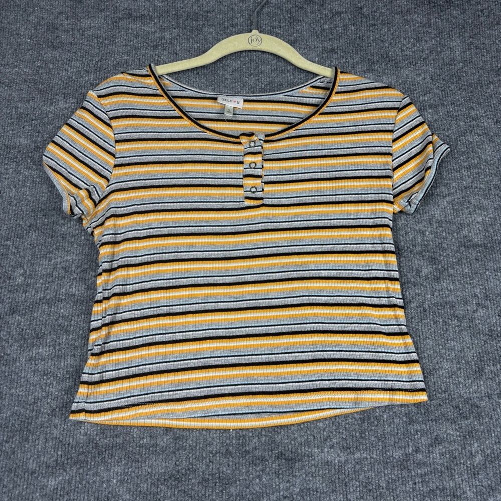Selfie  striped ribbed henley top small Y2K casual